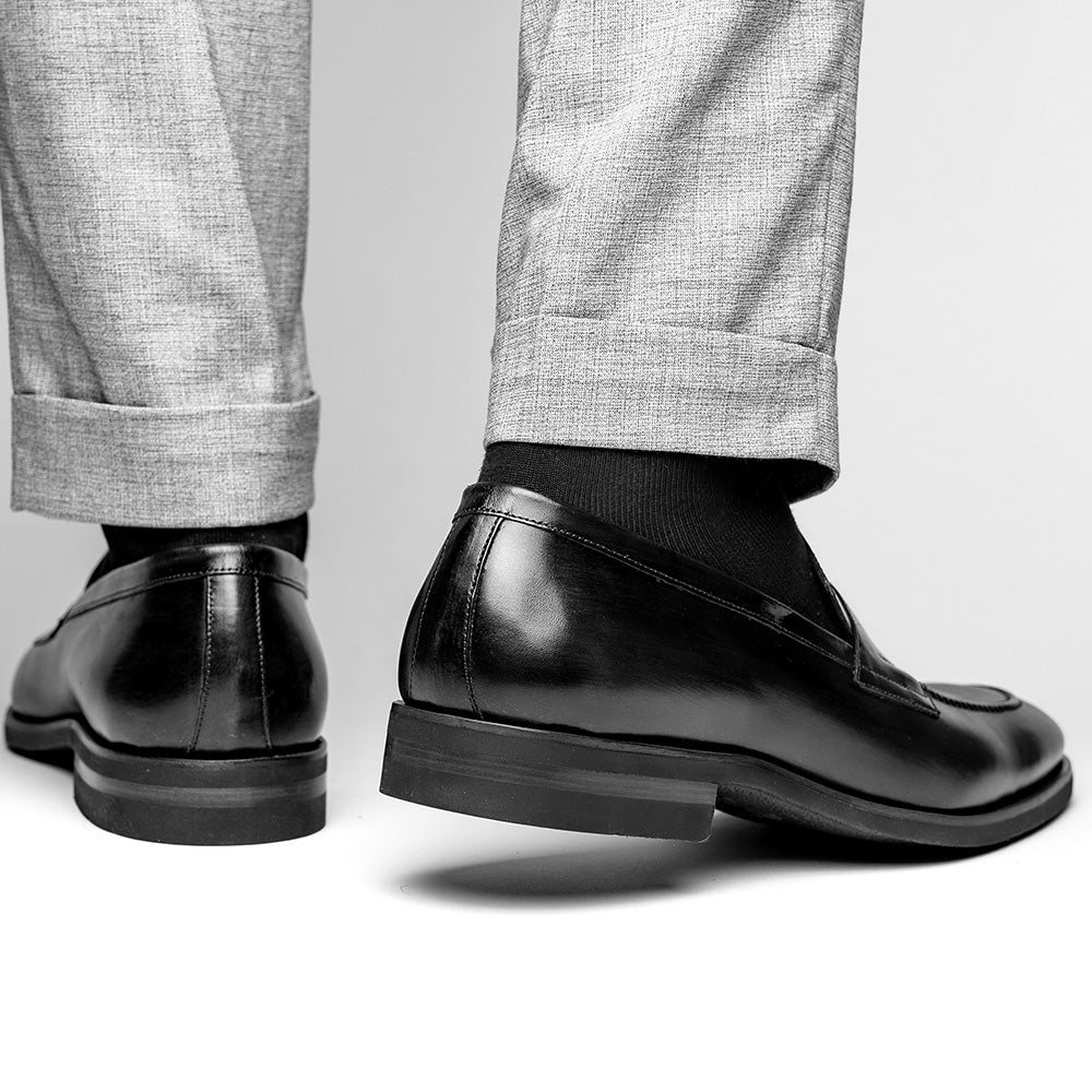 Zelli Roma Hand-Burnished Calfskin Penny Loafers in Black