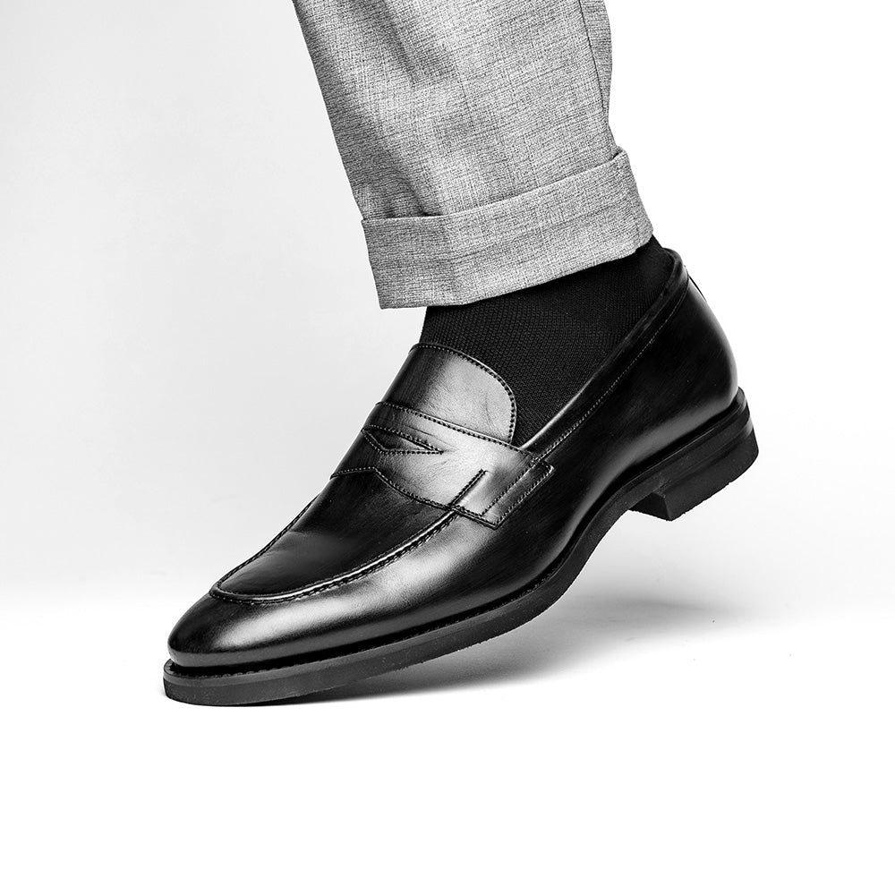 Zelli Roma Hand-Burnished Calfskin Penny Loafers in Black