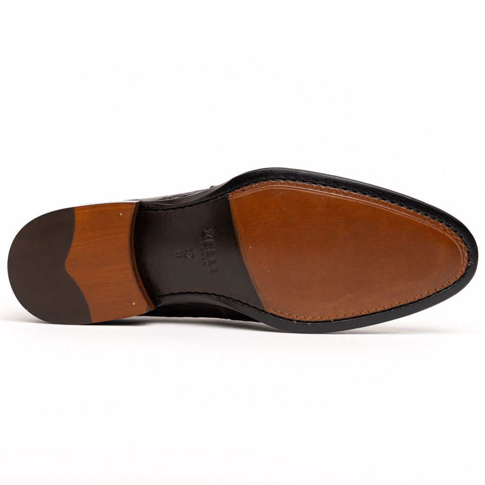 Zelli Roma Genuine Caiman Crocodile Penny Loafers in Cognac