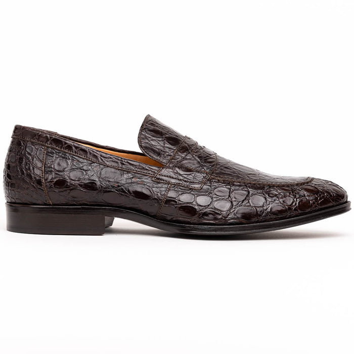 Zelli Roma Genuine Caiman Crocodile Penny Loafers in Nicotine