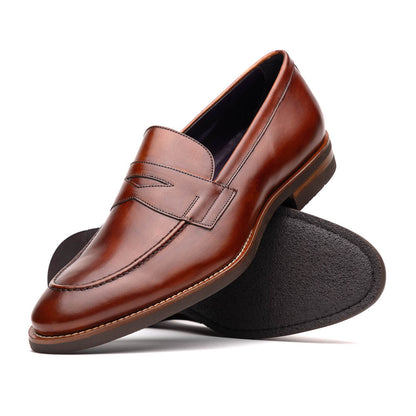 Zelli Roma Hand-Burnished Calfskin Penny Loafers in Cognac