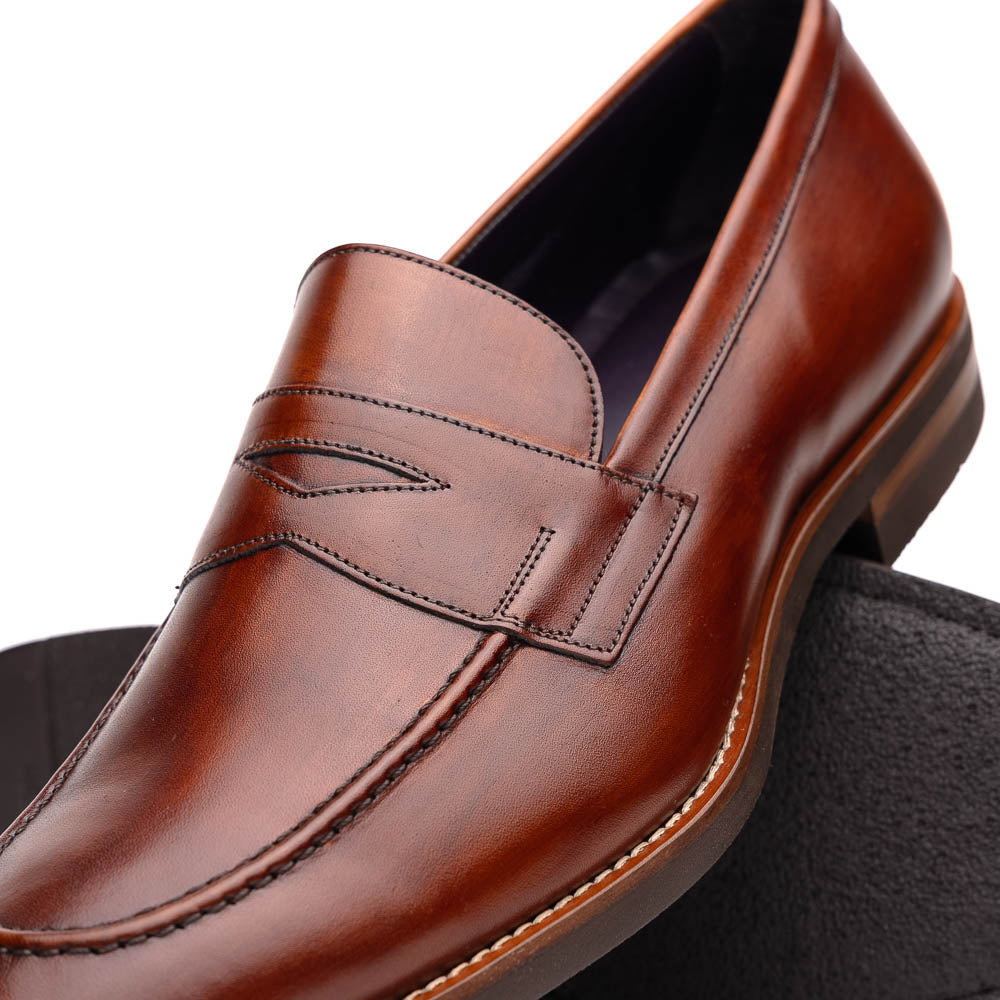Zelli Roma Hand-Burnished Calfskin Penny Loafers in Cognac