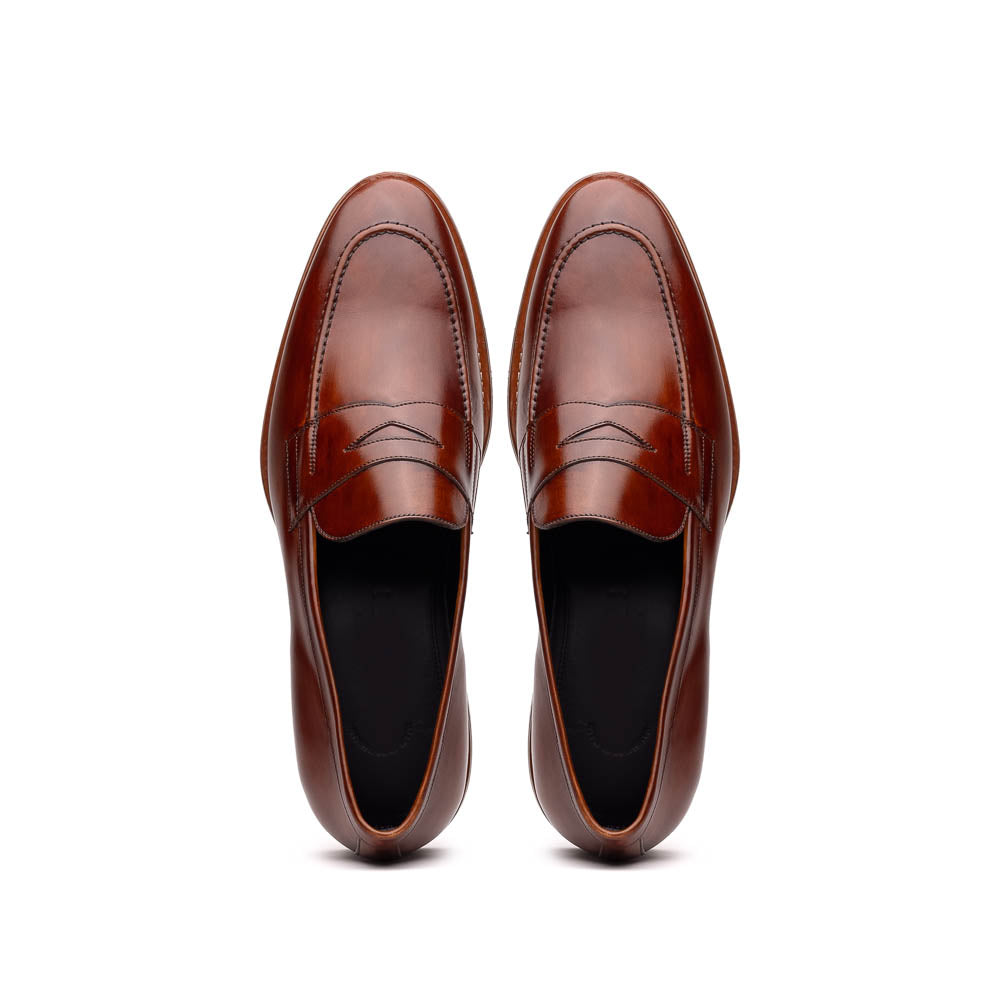 Zelli Roma Hand-Burnished Calfskin Penny Loafers in Cognac