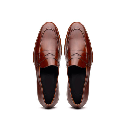 Zelli Roma Hand-Burnished Calfskin Penny Loafers in Cognac