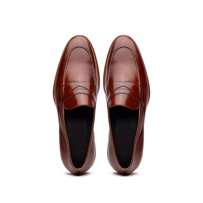 Zelli Roma Hand-Burnished Calfskin Penny Loafers in Cognac