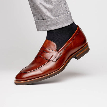 Zelli Roma Hand-Burnished Calfskin Penny Loafers in Cognac