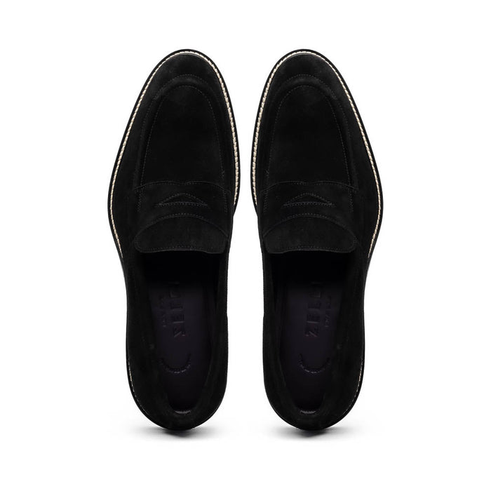 Zelli Roma Versatile Italian Suede Penny Loafers in Black