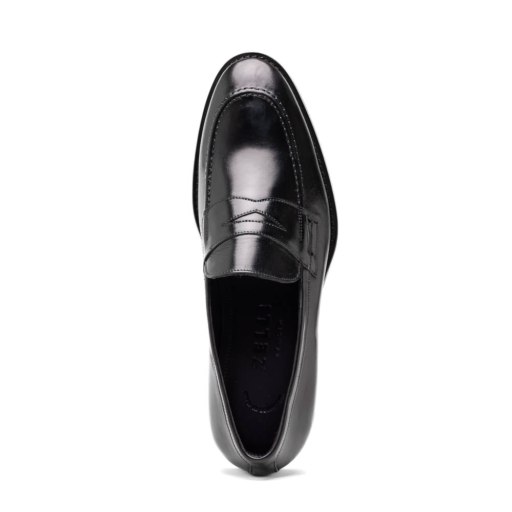 Zelli Roma Hand-Burnished Calfskin Penny Loafers in Black