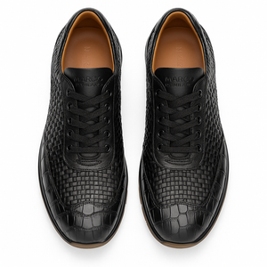 Marco Di Milano Roma Men's Shoes Black Genuine Caiman Crocodile / Woven Leather Fashion Sneakers - Image 2