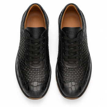 Marco Di Milano Roma Men's Shoes Black Genuine Caiman Crocodile / Woven Leather Fashion Sneakers - Image 2