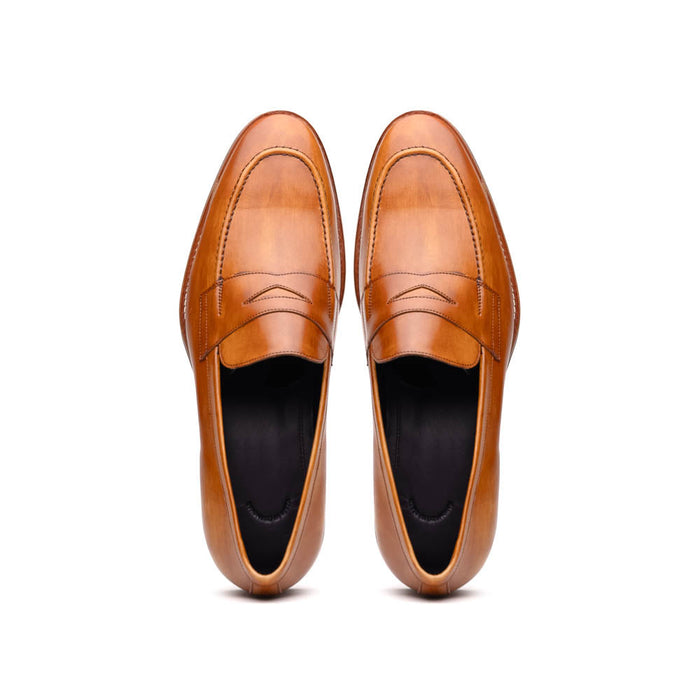 Zelli Roma Hand-Burnished Calfskin Penny Loafers in Camel