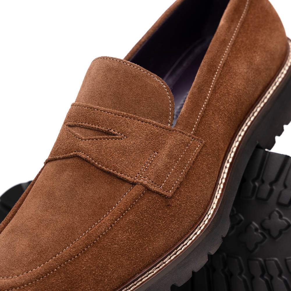 Zelli Roma Italian Suede Penny Loafers in a Beautiful Tobacco Finish