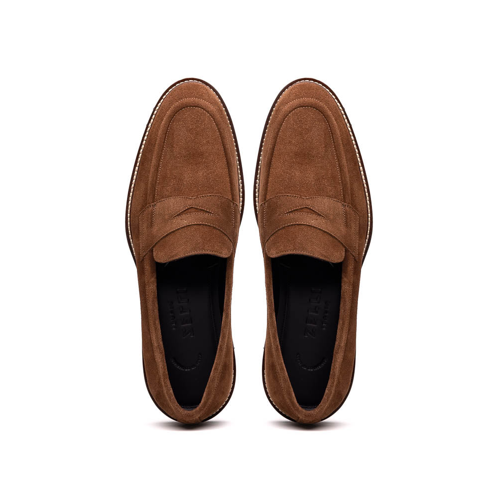 Zelli Roma Italian Suede Penny Loafers in a Beautiful Tobacco Finish