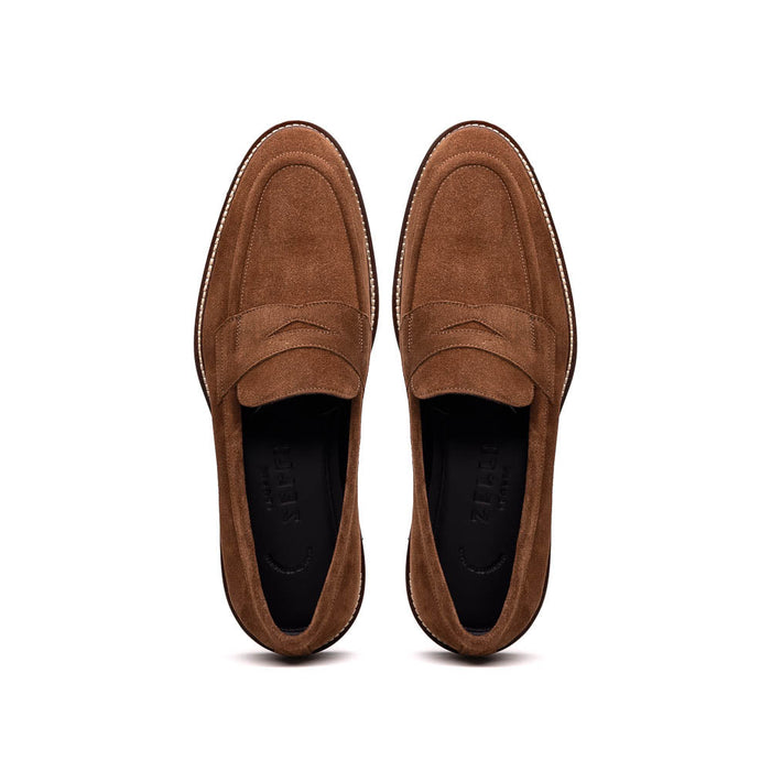 Zelli Roma Italian Suede Penny Loafers in a Beautiful Tobacco Finish
