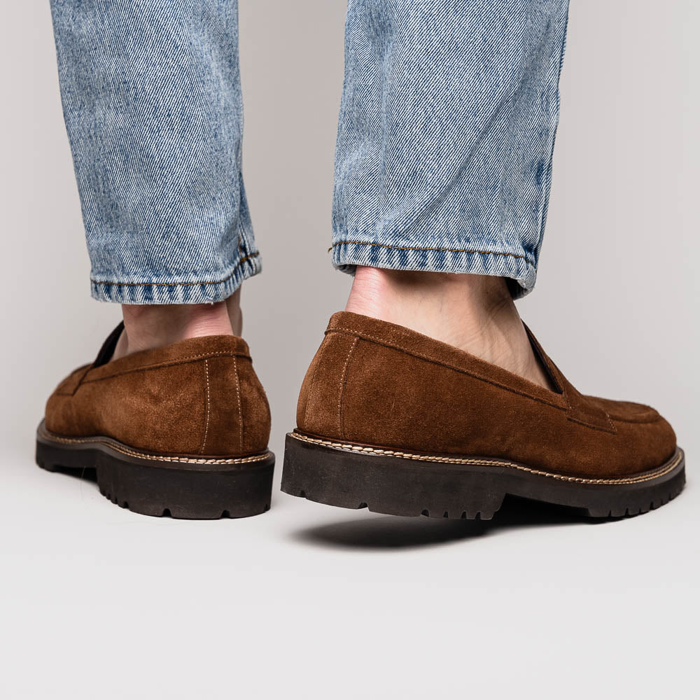 Zelli Roma Italian Suede Penny Loafers in a Beautiful Tobacco Finish