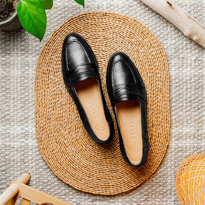 Zelli Rossi Genuine Teju Lizard Apron Toe Slip-On Loafer in Black