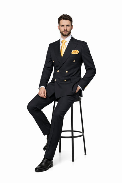 Double Breasted Slim Fit Formal Suit Modern Black Design ROSSI MAN Milano RM1101 - Image 4