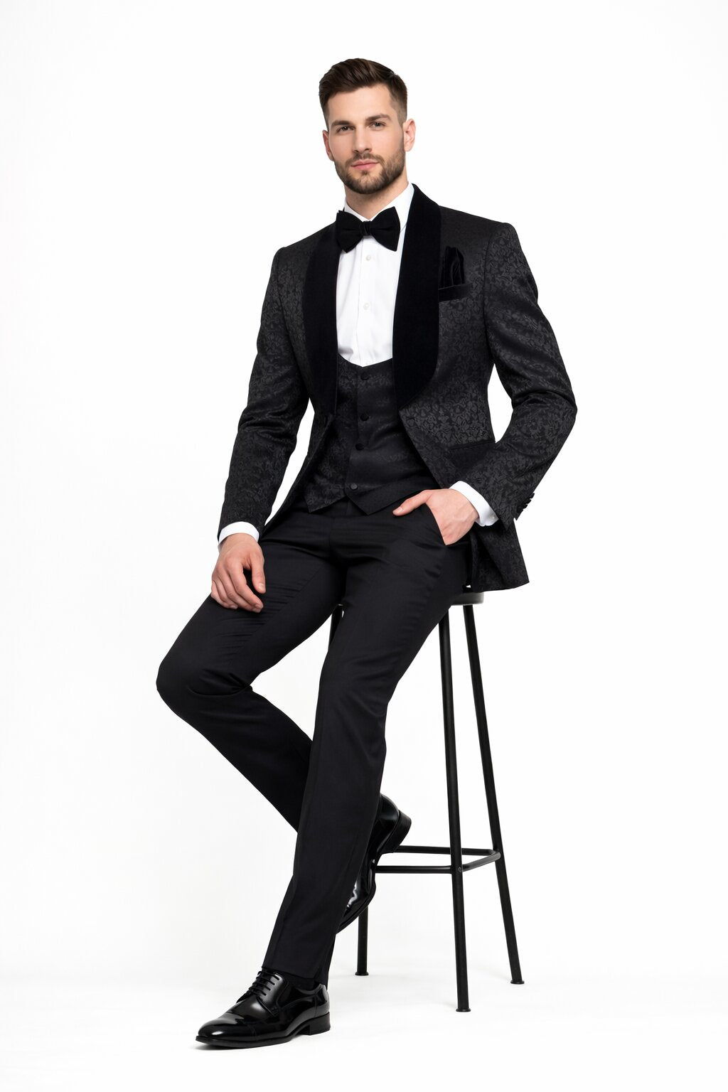 Rossi Man RM1446 – Classic 3-Piece Smoking Style Tuxedo Suit for Men