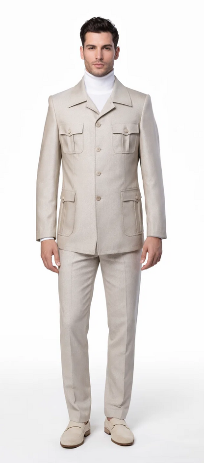 Rossi Man DUKE RM1766 Slim Fit 3-Piece Suit for Men – Modern Cream Off-White Formalwear