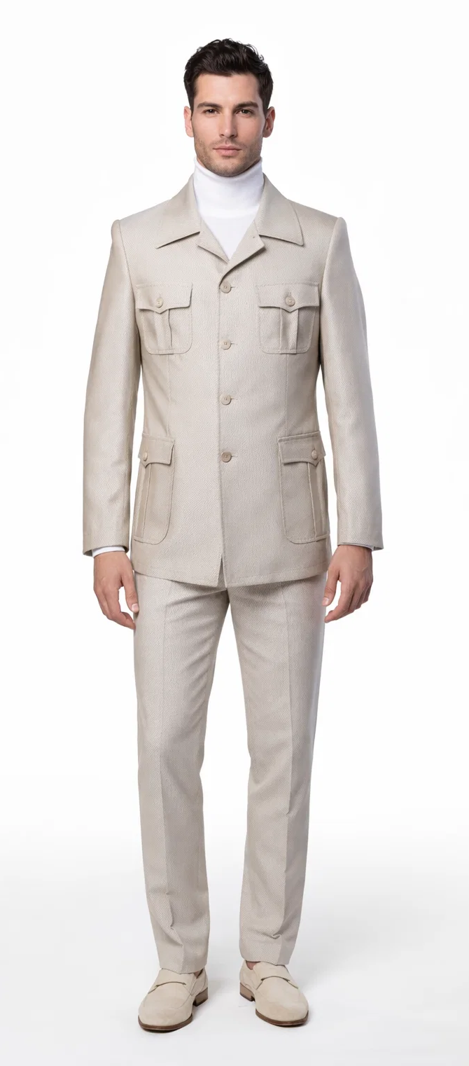 Rossi Man DUKE RM1766 Slim Fit 3-Piece Suit for Men – Modern Cream Off-White Formalwear