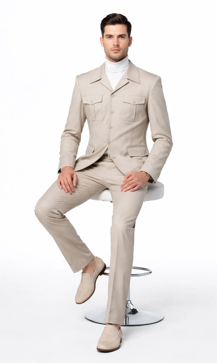 Rossi Man DUKE RM1766 Slim Fit 3-Piece Suit for Men – Modern Cream Off-White Formalwear