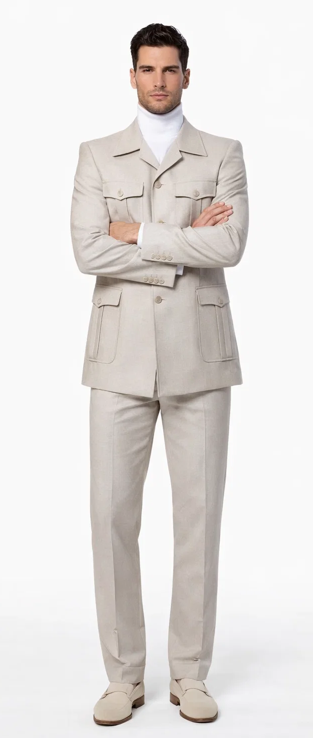 Rossi Man DUKE RM1766 Slim Fit 3-Piece Suit for Men – Modern Cream Off-White Formalwear