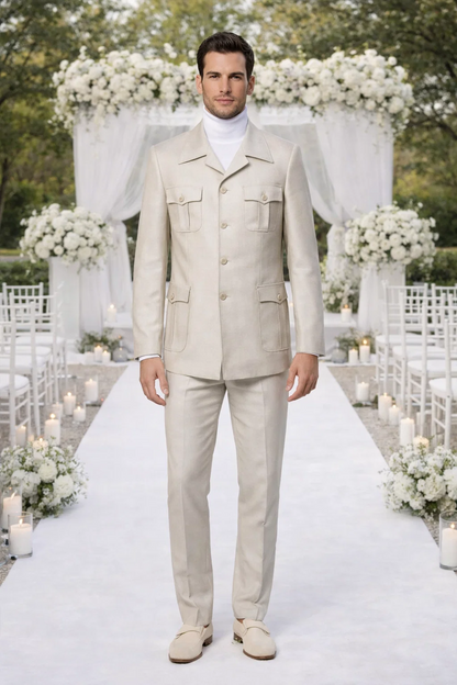 Rossi Man DUKE RM1766 Slim Fit 3-Piece Suit for Men – Modern Cream Off-White Formalwear