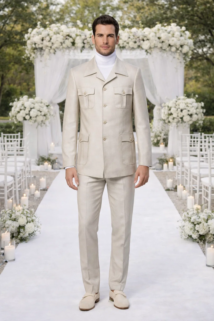 Rossi Man DUKE RM1766 Slim Fit 3-Piece Suit for Men – Modern Cream Off-White Formalwear