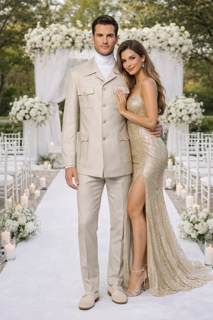 Rossi Man DUKE RM1766 Slim Fit 3-Piece Suit for Men – Modern Cream Off-White Formalwear