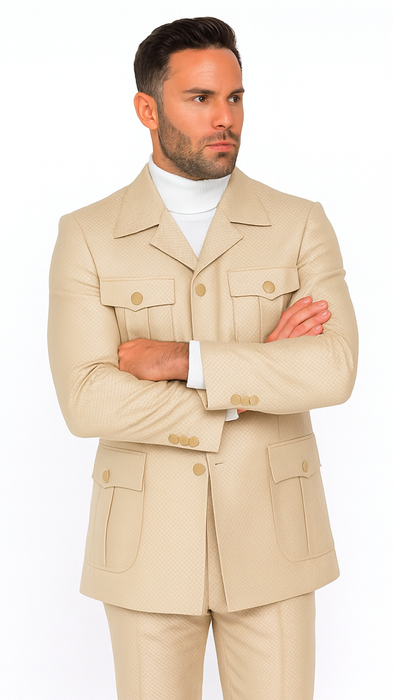 Rossi Man DUKE RM1766 Slim Fit 3-Piece Suit for Men – Modern Cream Off-White Formalwear