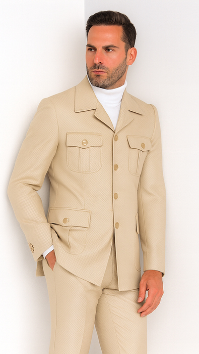 Rossi Man DUKE RM1766 Slim Fit 3-Piece Suit for Men – Modern Cream Off-White Formalwear