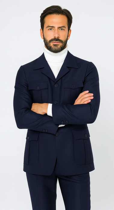 Rossi Man DUKE RM1768 Slim Fit 3-Piece Navy Suit – Modern Formalwear for Men