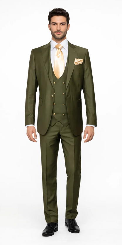 Rossi Man MAX RM1775 Slim Fit 3-Piece Suit – Sophisticated Tailored Olive Green Suit for Men