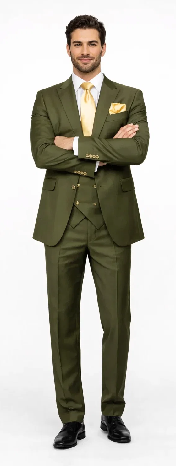 Rossi Man MAX RM1775 Slim Fit 3-Piece Suit – Sophisticated Tailored Olive Green Suit for Men