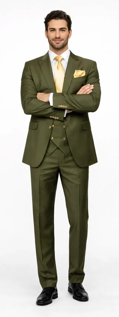 Rossi Man MAX RM1775 Slim Fit 3-Piece Suit – Sophisticated Tailored Olive Green Suit for Men