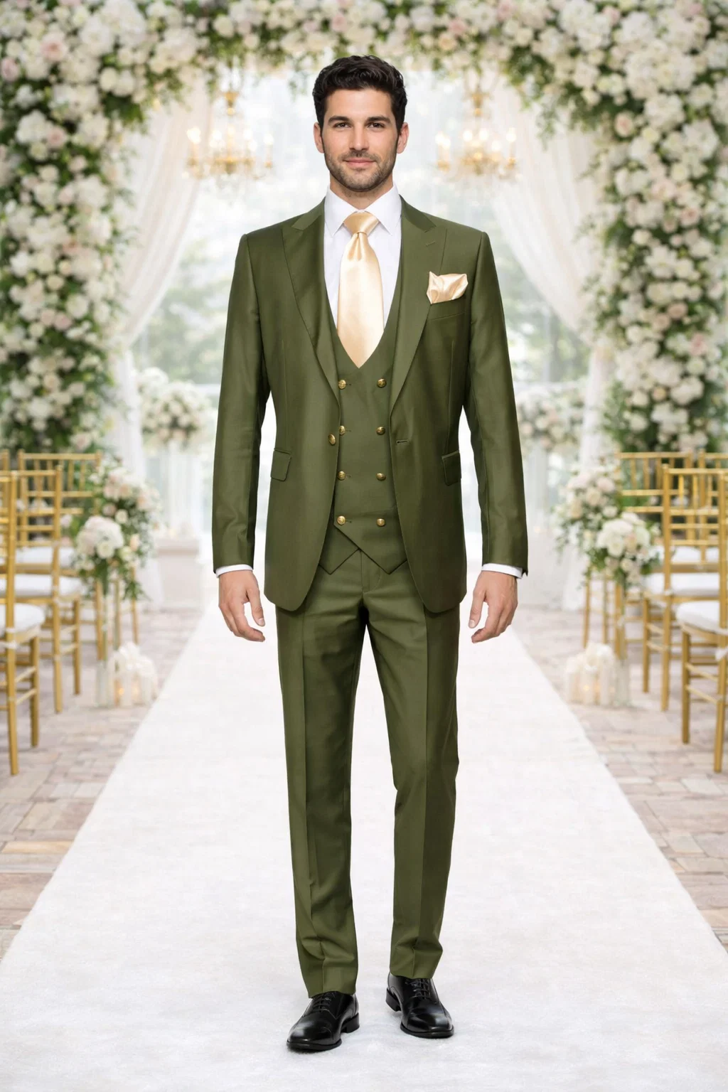 Rossi Man MAX RM1775 Slim Fit 3-Piece Suit – Sophisticated Tailored Olive Green Suit for Men