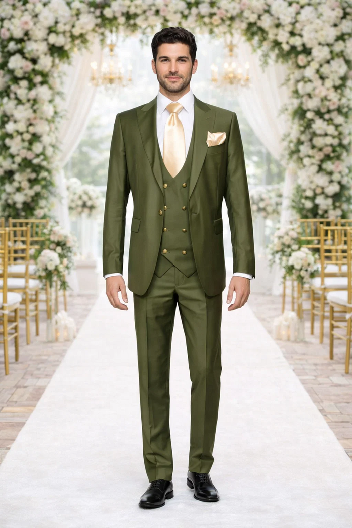 Rossi Man MAX RM1775 Slim Fit 3-Piece Suit – Sophisticated Tailored Olive Green Suit for Men