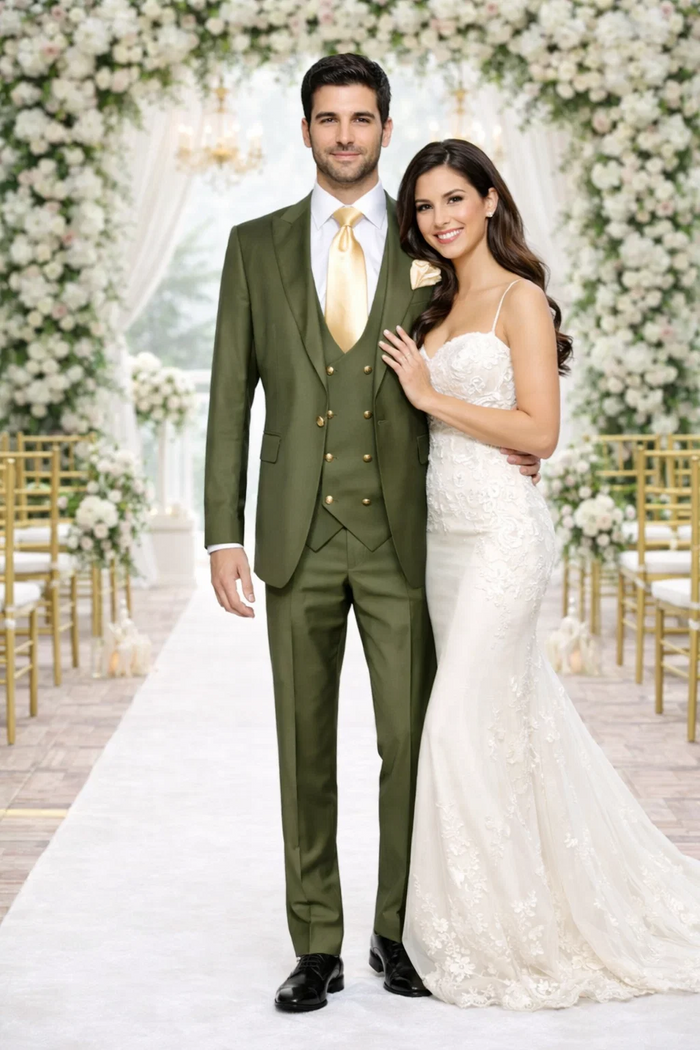 Rossi Man MAX RM1775 Slim Fit 3-Piece Suit – Sophisticated Tailored Olive Green Suit for Men