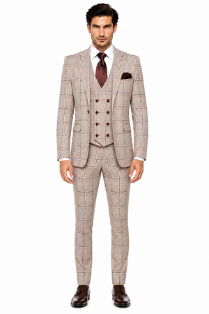 Rossi Man MAX RM1824 Slim Fit 3-Piece Light Brown Suit – Elegant Formalwear for Men