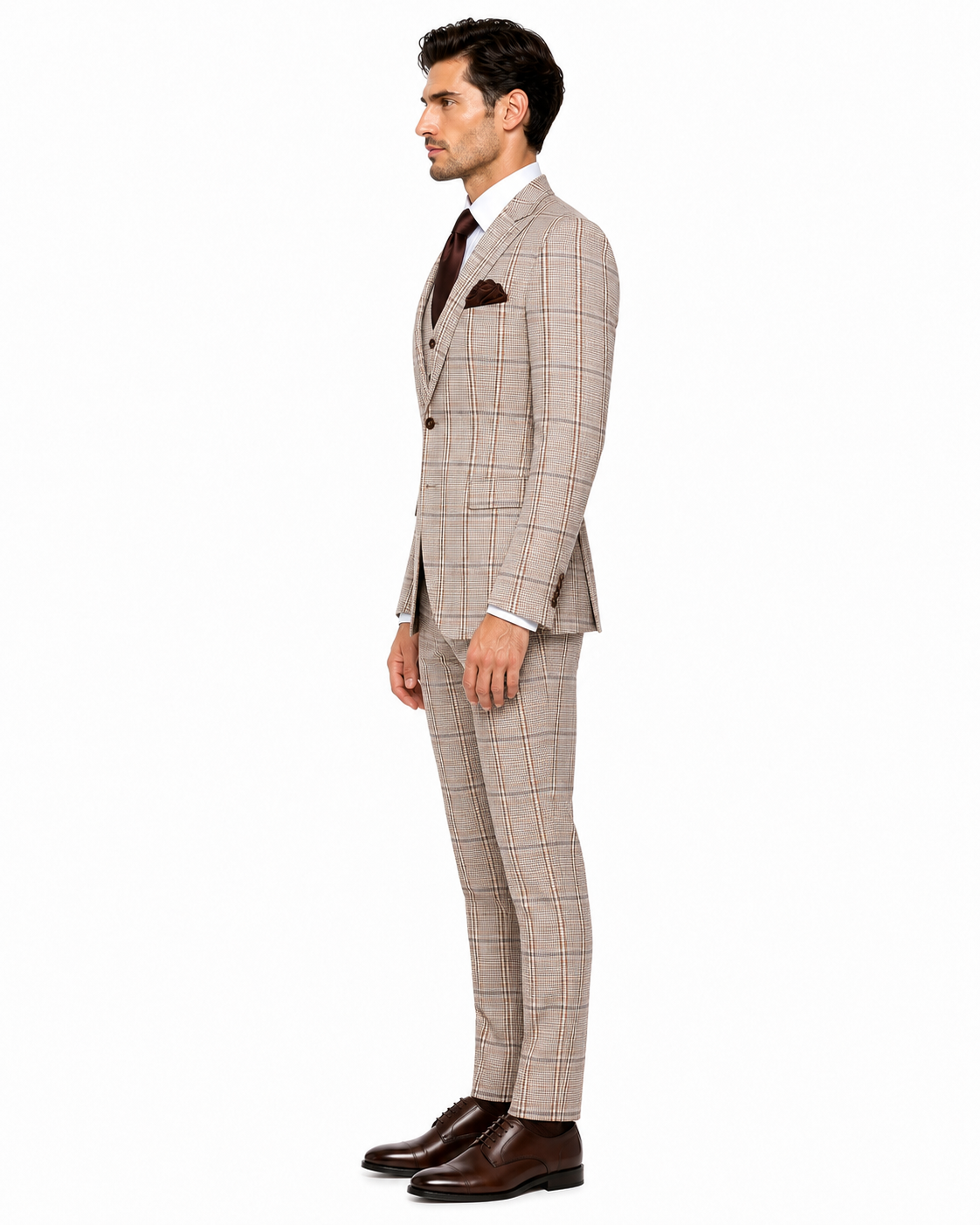 Rossi Man MAX RM1824 Slim Fit 3-Piece Light Brown Suit – Elegant Formalwear for Men
