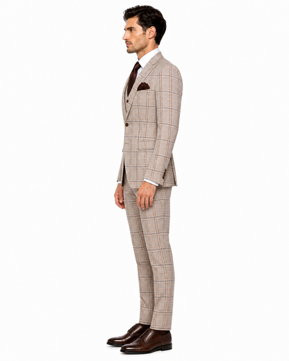 Rossi Man MAX RM1824 Slim Fit 3-Piece Light Brown Suit – Elegant Formalwear for Men