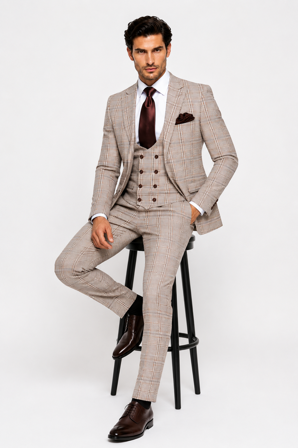 Rossi Man MAX RM1824 Slim Fit 3-Piece Light Brown Suit – Elegant Formalwear for Men