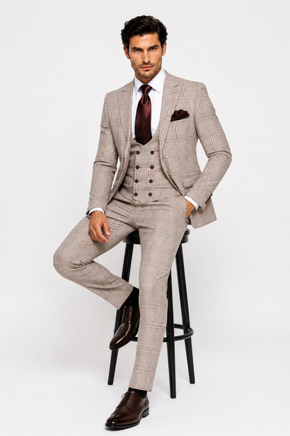 Rossi Man MAX RM1824 Slim Fit 3-Piece Light Brown Suit – Elegant Formalwear for Men