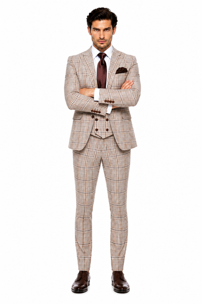 Rossi Man MAX RM1824 Slim Fit 3-Piece Light Brown Suit – Elegant Formalwear for Men