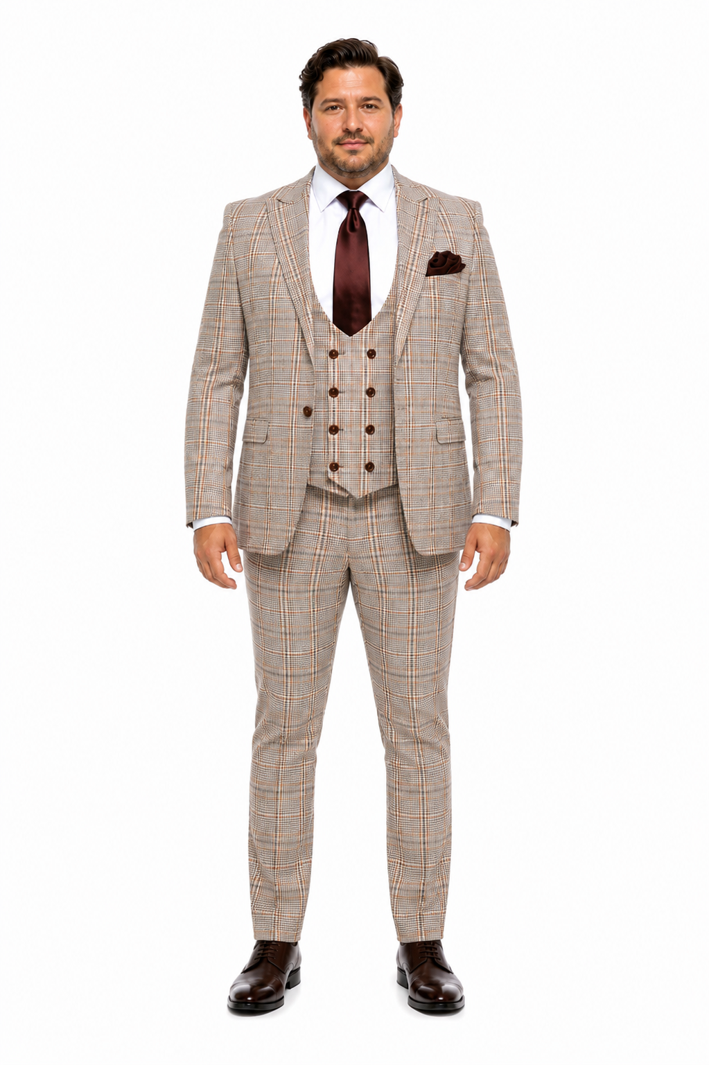 Rossi Man MAX RM1824 Slim Fit 3-Piece Light Brown Suit – Elegant Formalwear for Men