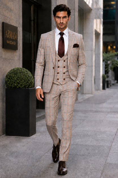 Rossi Man MAX RM1824 Slim Fit 3-Piece Light Brown Suit – Elegant Formalwear for Men