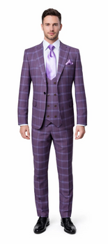 Rossi Man MAX RM1834 Slim Fit 3-Piece Suit – Elegant Purple Formalwear for Men