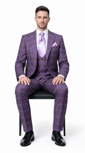 Rossi Man MAX RM1834 Slim Fit 3-Piece Suit – Elegant Purple Formalwear for Men