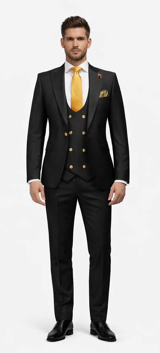 Rossi Man Men’s Black Slim Fit Suit – Double-Breasted Modern Classic
