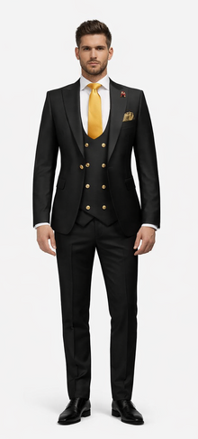 Rossi Man Men’s Black Slim Fit Suit – Double-Breasted Modern Classic